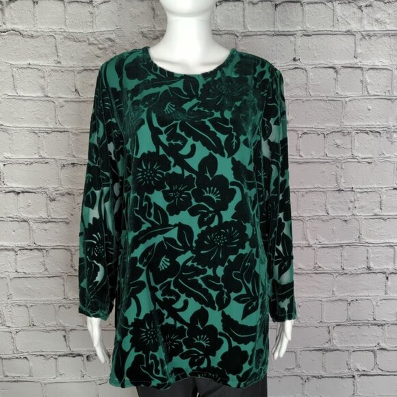 Silk Lore by Beth Terrell Green Velour/Silk Tunic, Women's Small - Picture 2 of 12